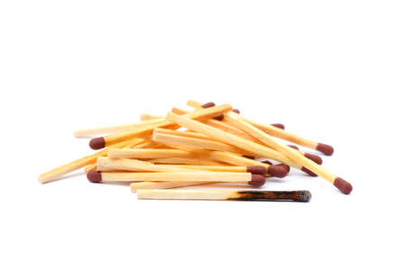 Laid Used Matchsticks isolated on white backgroundの写真素材