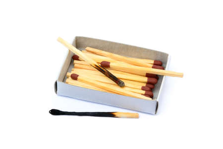 Laid Used Matchsticks isolated on white backgroundの写真素材