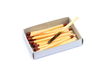 Laid Used Matchsticks isolated on white backgroundの写真素材