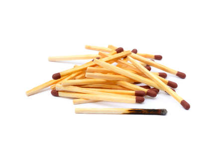 Laid Used Matchsticks isolated on white backgroundの写真素材