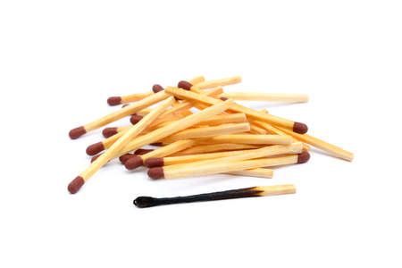 Laid Used Matchsticks isolated on white backgroundの写真素材