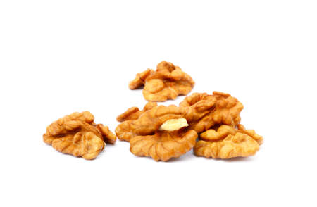 Healthy walnuts isolated on white backgroundの写真素材