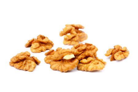 Healthy walnuts isolated on white backgroundの写真素材