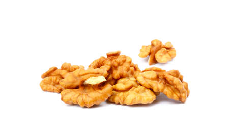 Healthy walnuts isolated on white backgroundの写真素材