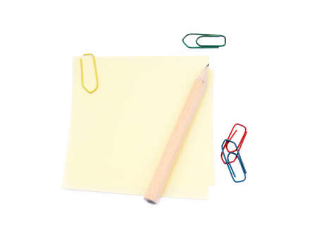 Office supplies isolated on white background, pencil, paper, staples, pencil sharpenersの写真素材