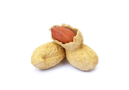 Peanuts in shell isolated on white backgroundの写真素材
