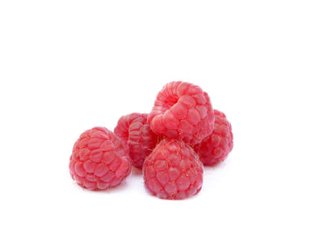 Sweet ripe raspberries isolated on white backgroundの写真素材
