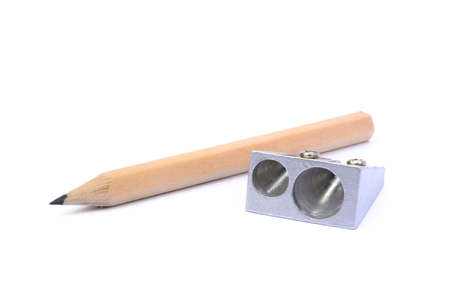 Office supplies isolated on white background, pencil, paper, staples, pencil sharpenersの写真素材