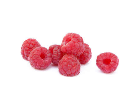 Fresh ripe raspberries isolated on white backgroundの写真素材
