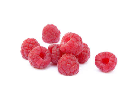 Fresh ripe raspberries isolated on white backgroundの写真素材