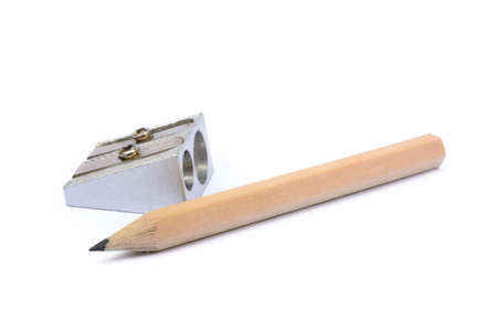 Office supplies isolated on white background, pencil, paper, staples, pencil sharpenersの写真素材