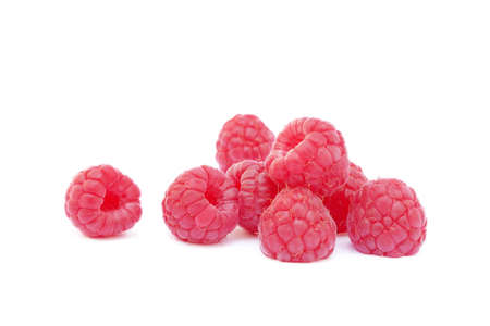 Fresh ripe raspberries isolated on white backgroundの写真素材