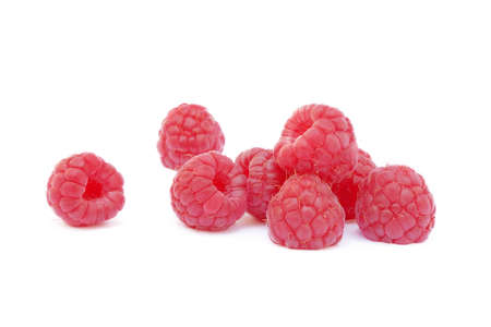 Fresh ripe raspberries isolated on white backgroundの写真素材