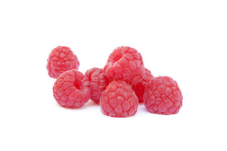Fresh ripe raspberries isolated on white backgroundの写真素材
