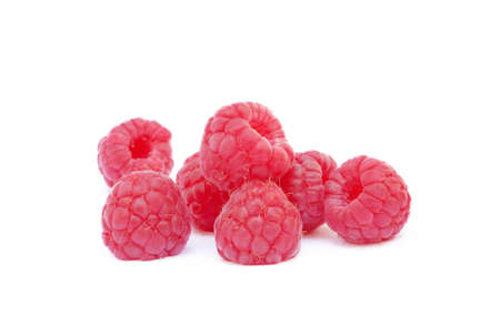 Fresh ripe raspberries isolated on white backgroundの写真素材