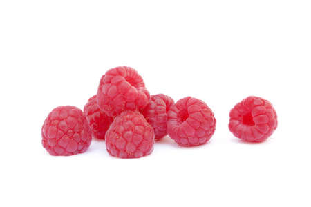 Fresh ripe raspberries isolated on white backgroundの写真素材
