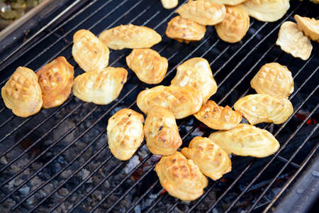 Traditional smoked sheep cheese on the grillの写真素材