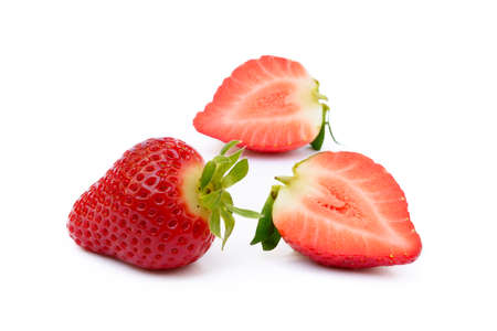 Fresh red strawberries isolated on a white backgroundの写真素材