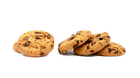 Tasty biscuits with chocolate isolated on white backgroundの写真素材