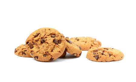 Tasty biscuits with chocolate isolated on white backgroundの写真素材