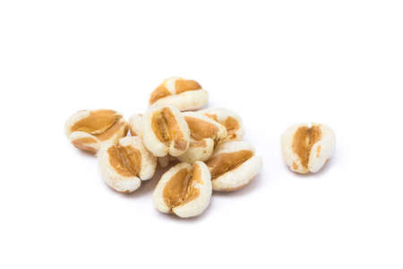 Healthy spelled popcorn isolated on white backgroundの写真素材