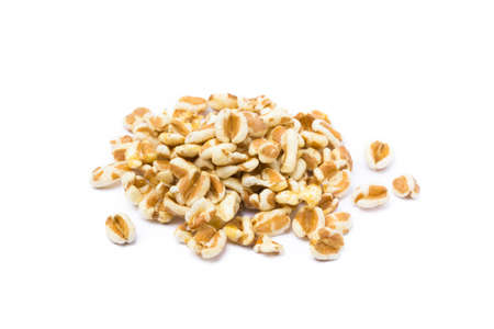 Healthy spelled popcorn isolated on white backgroundの写真素材