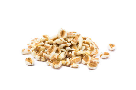Healthy spelled popcorn isolated on white backgroundの写真素材