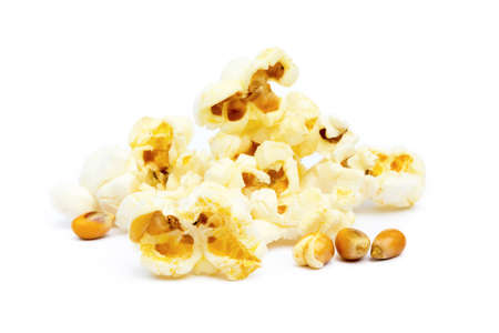Fresh popcorn isolated on white backgroundの写真素材