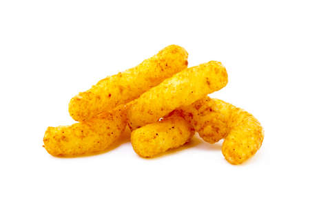 Peanut, corn puffs isolated with white backgroundの写真素材