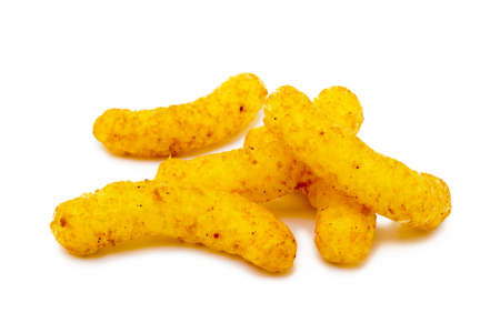 Peanut, corn puffs isolated with white backgroundの写真素材