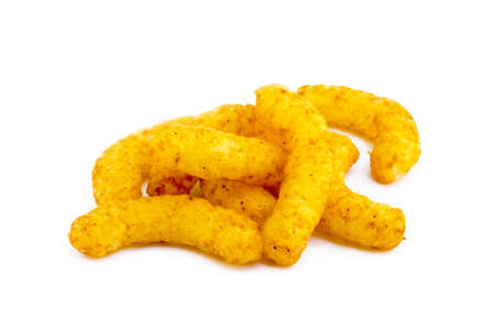 Peanut, corn puffs isolated with white backgroundの写真素材