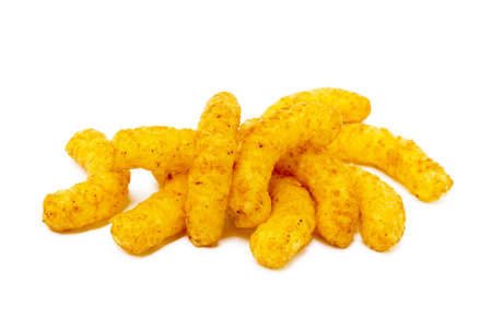 Peanut, corn puffs isolated with white backgroundの写真素材