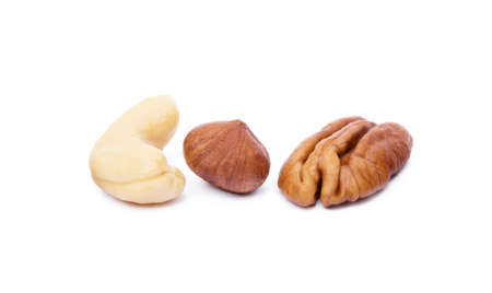 Mixed nuts isolated on white backgroundの写真素材