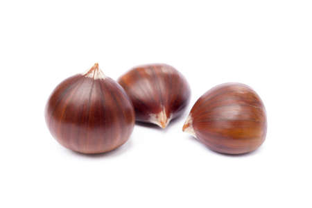 Chestnuts isolated on white backgroundの写真素材