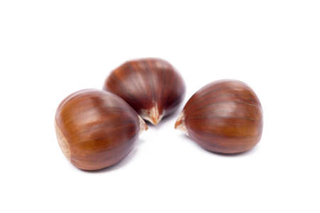 Chestnuts isolated on white backgroundの写真素材
