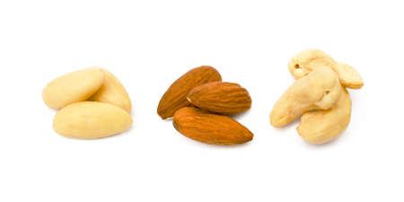 Mixed fresh nuts isolated on white backgroundの写真素材