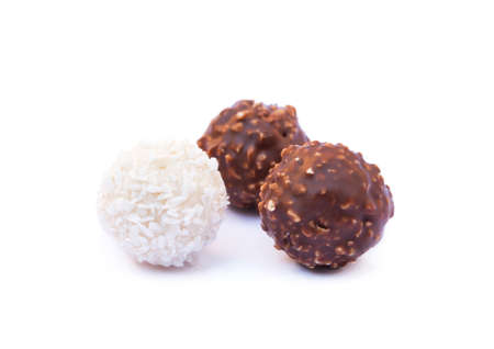 Chocolate ball candy isolated on white backgroundの写真素材