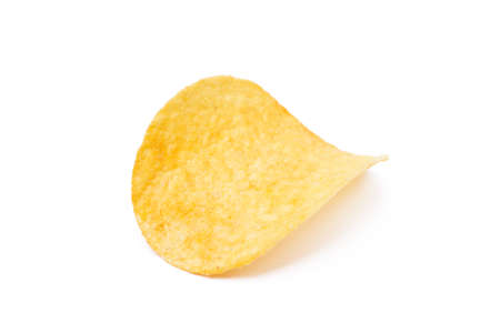 Salted potato chips isolated on white backgroundの写真素材