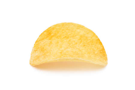 Salted potato chips isolated on white backgroundの写真素材