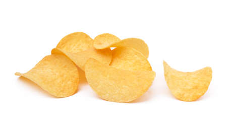 Salted potato chips isolated on white background