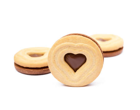 Chocolate heart isolated on white backgroundの写真素材