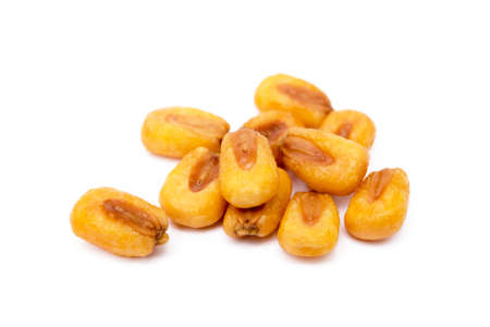 Salted roasted corn isolated on white backgroundの写真素材