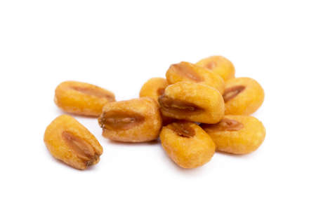 Salted roasted corn isolated on white backgroundの写真素材