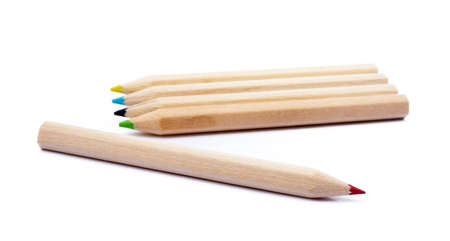 Wooden colored pencils isolated on white backgroundの写真素材