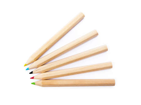 Wooden colored pencils isolated on white backgroundの写真素材