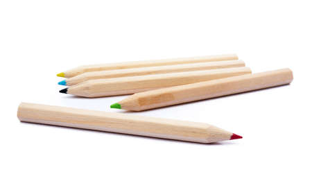 Wooden colored pencils isolated on a white backgroundの写真素材