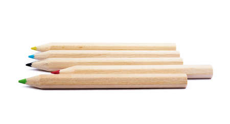 Wooden colored pencils isolated on a white backgroundの写真素材