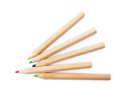 Wooden colored pencils isolated on a white backgroundの写真素材