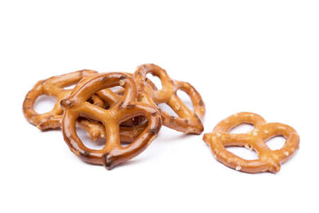 Salt cracker pretzel isolated on white backgroundの写真素材