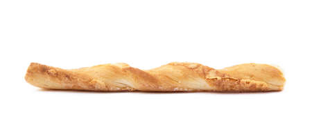 Spiral bread sticks with cheese on a white backgroundの写真素材